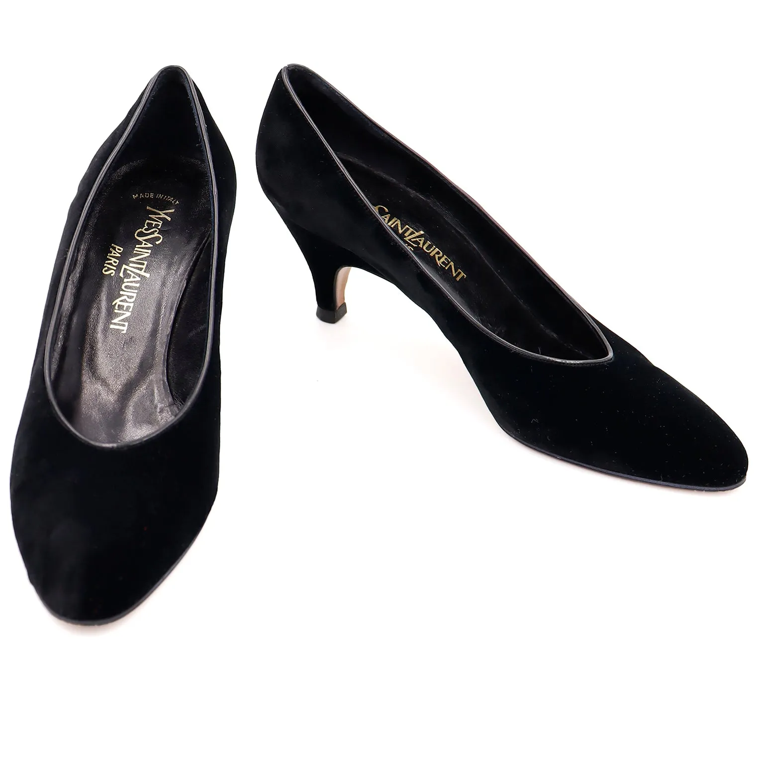 1980s YSL Vintage Black Velvet Evening Pumps Shoes