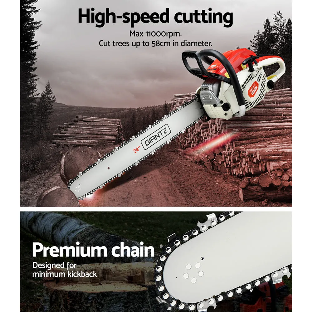 88CC 6.8HP Petrol Chainsaw 24" Bar E-Start, Safety Kit, Giantz