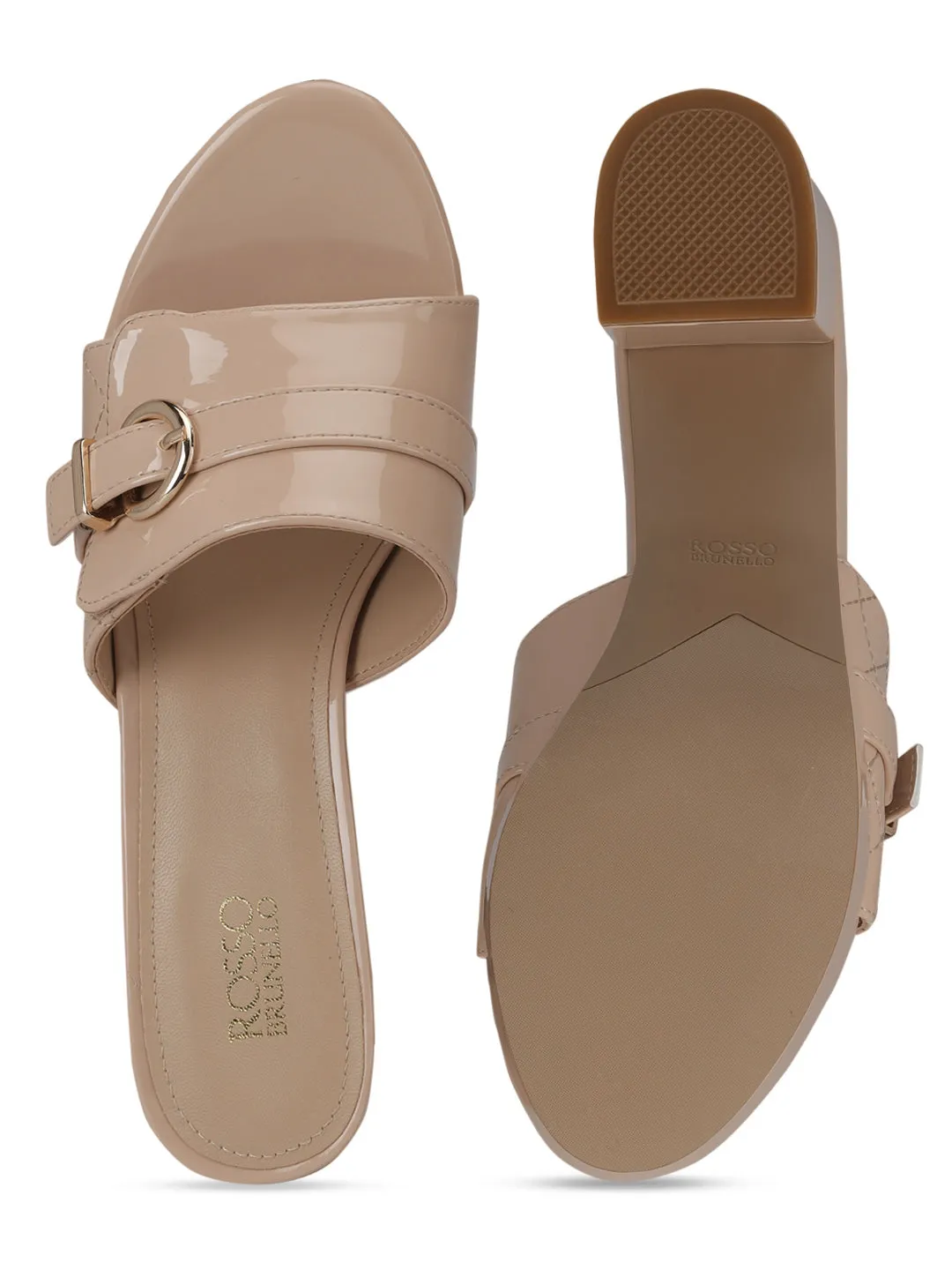 Beige Patent Leather Platform Heels