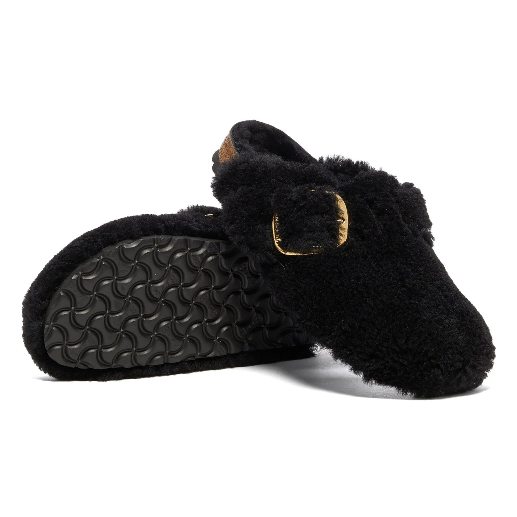 Birkenstock Womens Boston Big Buckle Shearling (Teddy Black)