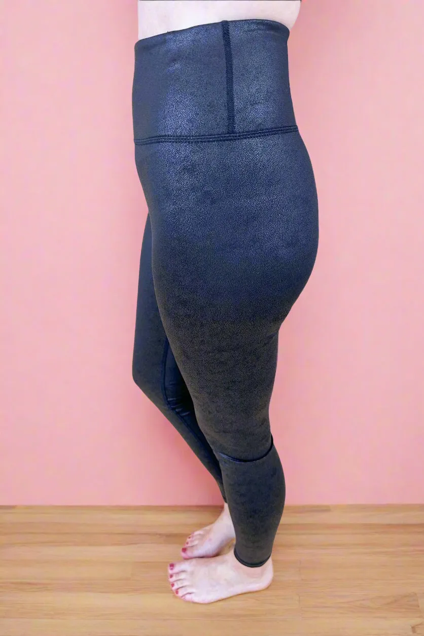 Black Faux Leather Designer Dupe Leggings with Hidden Pocket