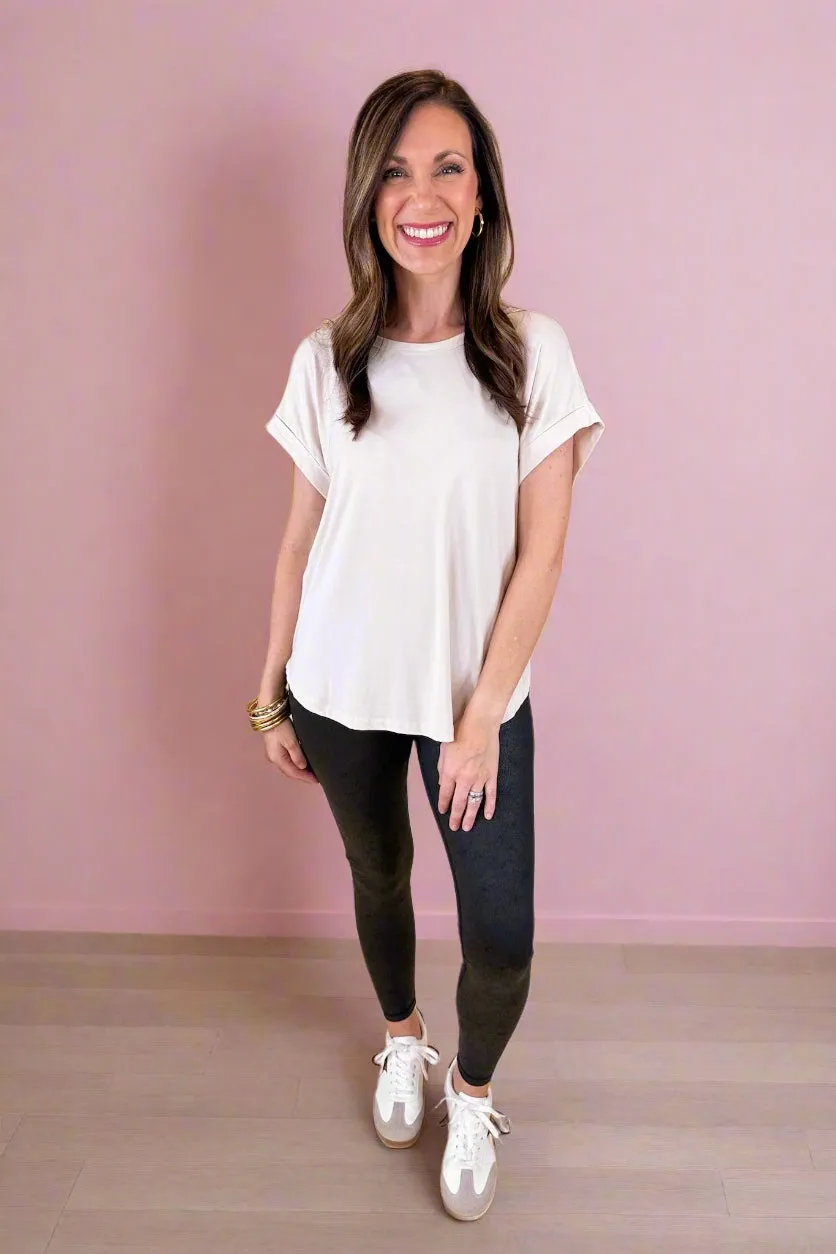 Black Faux Leather Designer Dupe Leggings with Hidden Pocket