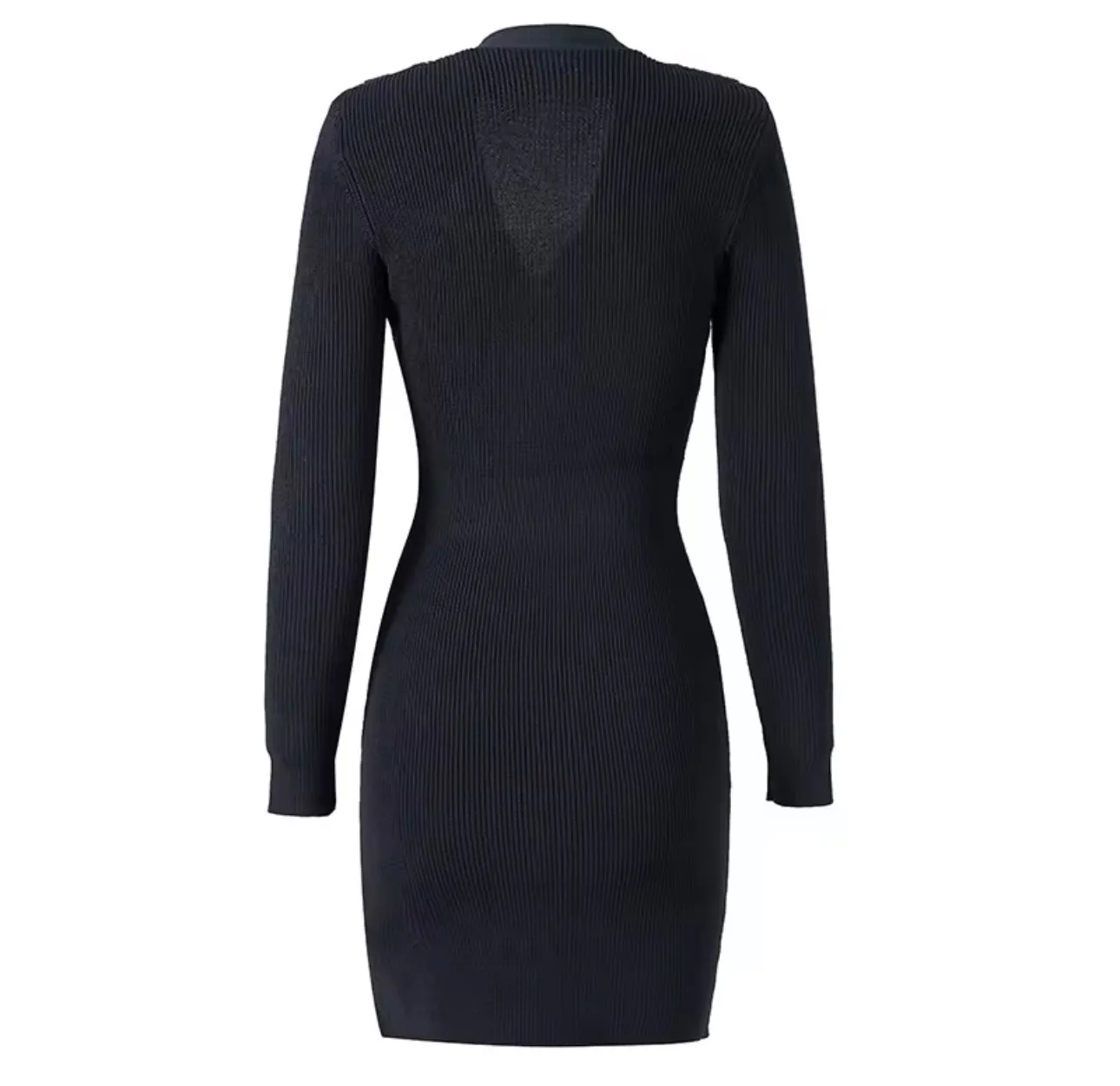 Black Gold Buttons Knit Dress