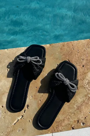 Bow Rhinestone Sandals Black