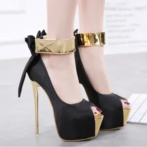 Bowknot Platform Peep-toe Ankle Wrap Stiletto Super High Heels Sandals