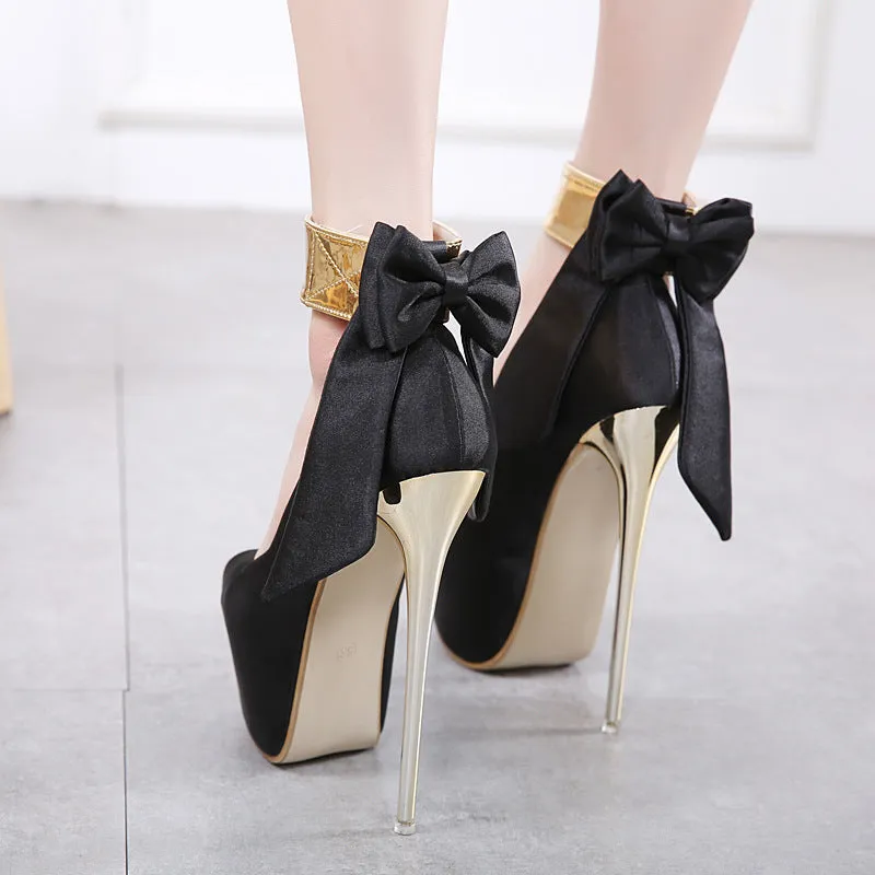 Bowknot Platform Peep-toe Ankle Wrap Stiletto Super High Heels Sandals