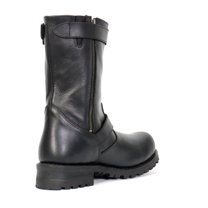BTM1018 Mens Black Tall Harness Flag Skull Boot with Round Toe