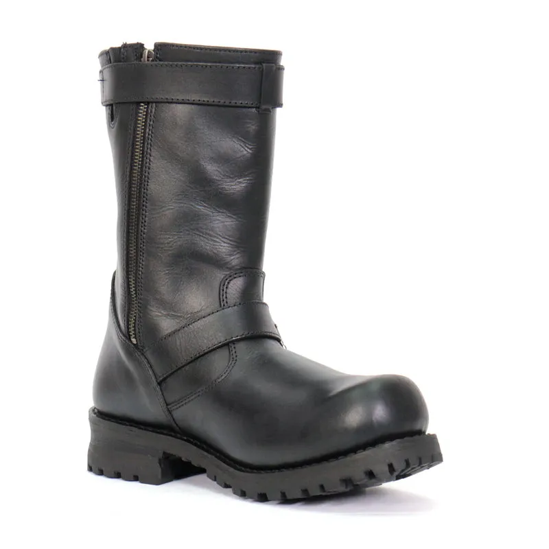 BTM1018 Mens Black Tall Harness Flag Skull Boot with Round Toe