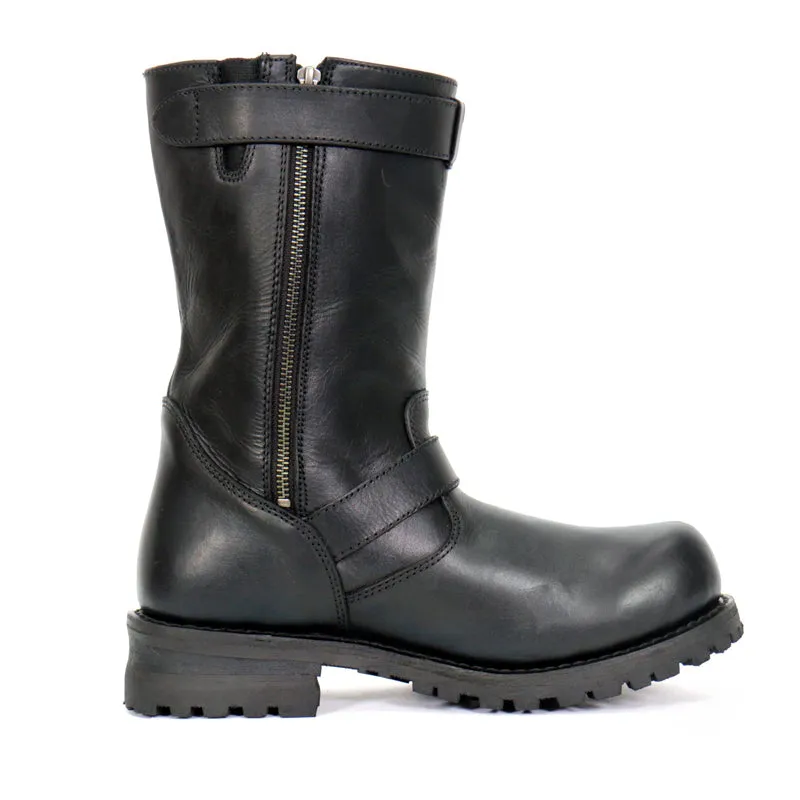 BTM1018 Mens Black Tall Harness Flag Skull Boot with Round Toe