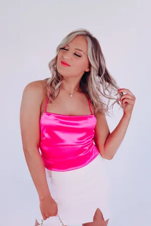 Camilla Satin Lace-Up Top - Hot Pink