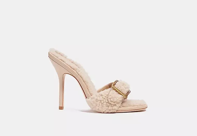 COACH SHEARLING BUCKLE MULES