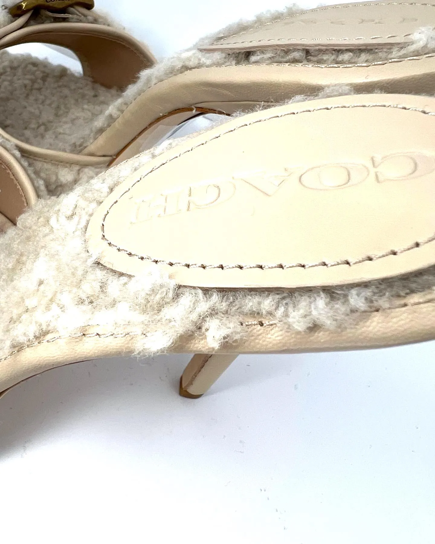 COACH SHEARLING BUCKLE MULES
