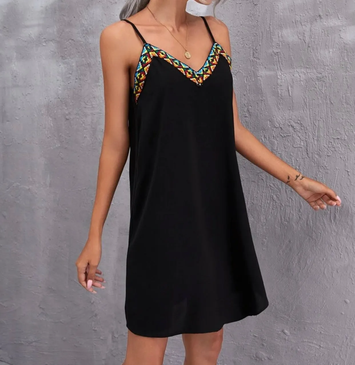 Contrast tape trip cami dress