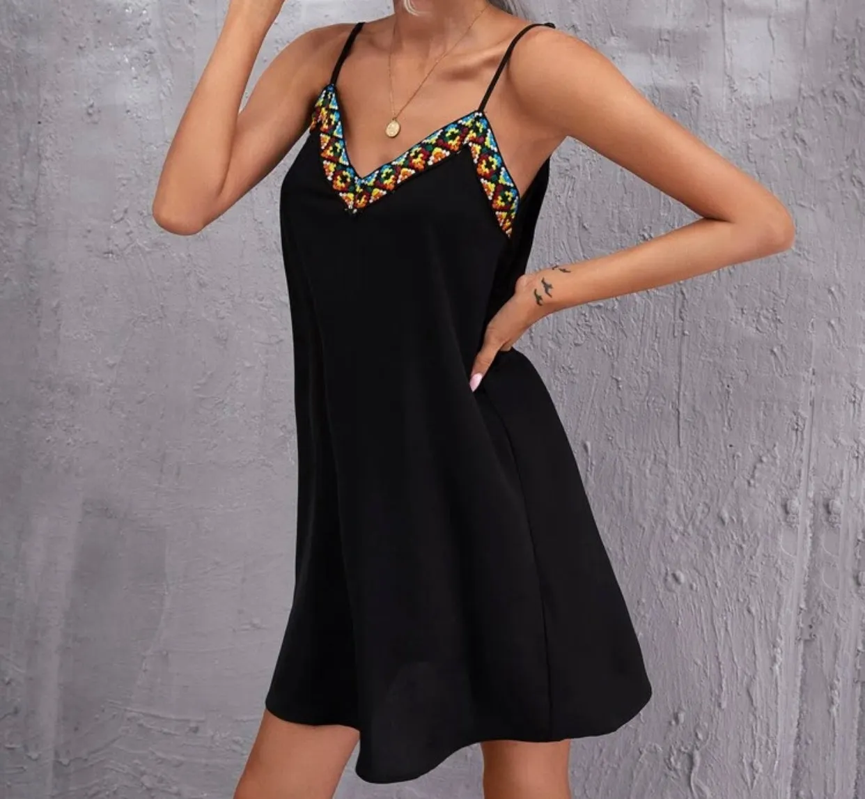 Contrast tape trip cami dress