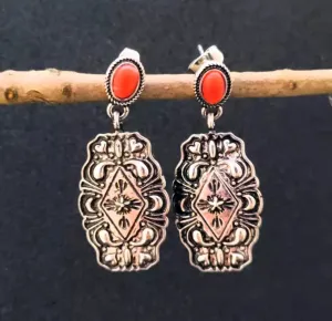 Coral Tribal inspired vintage pattern drop earrings
