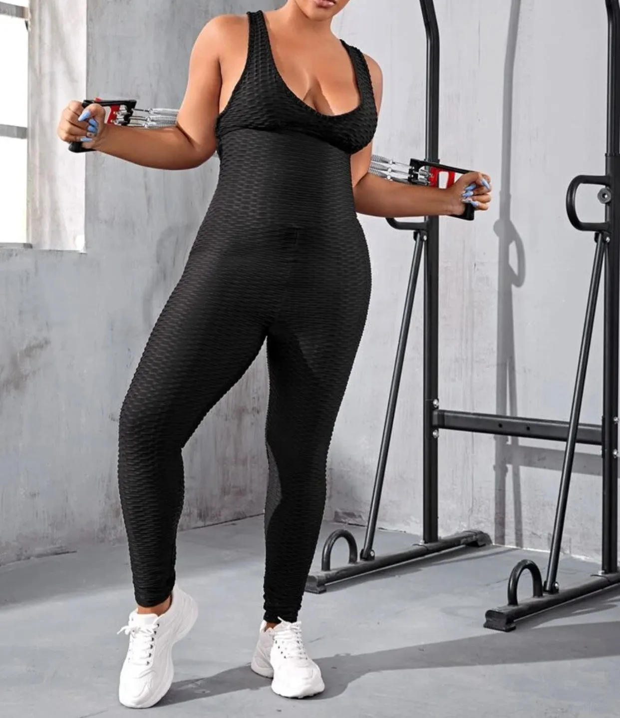 Cross cross backless textured sports jumpsuit