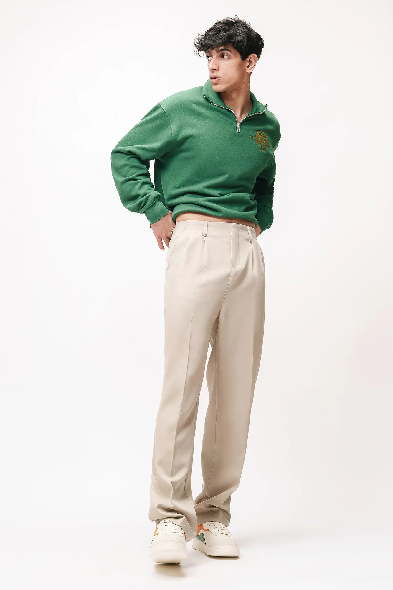Dusky Fawn Double Pleated Men's Straight Korean Pants