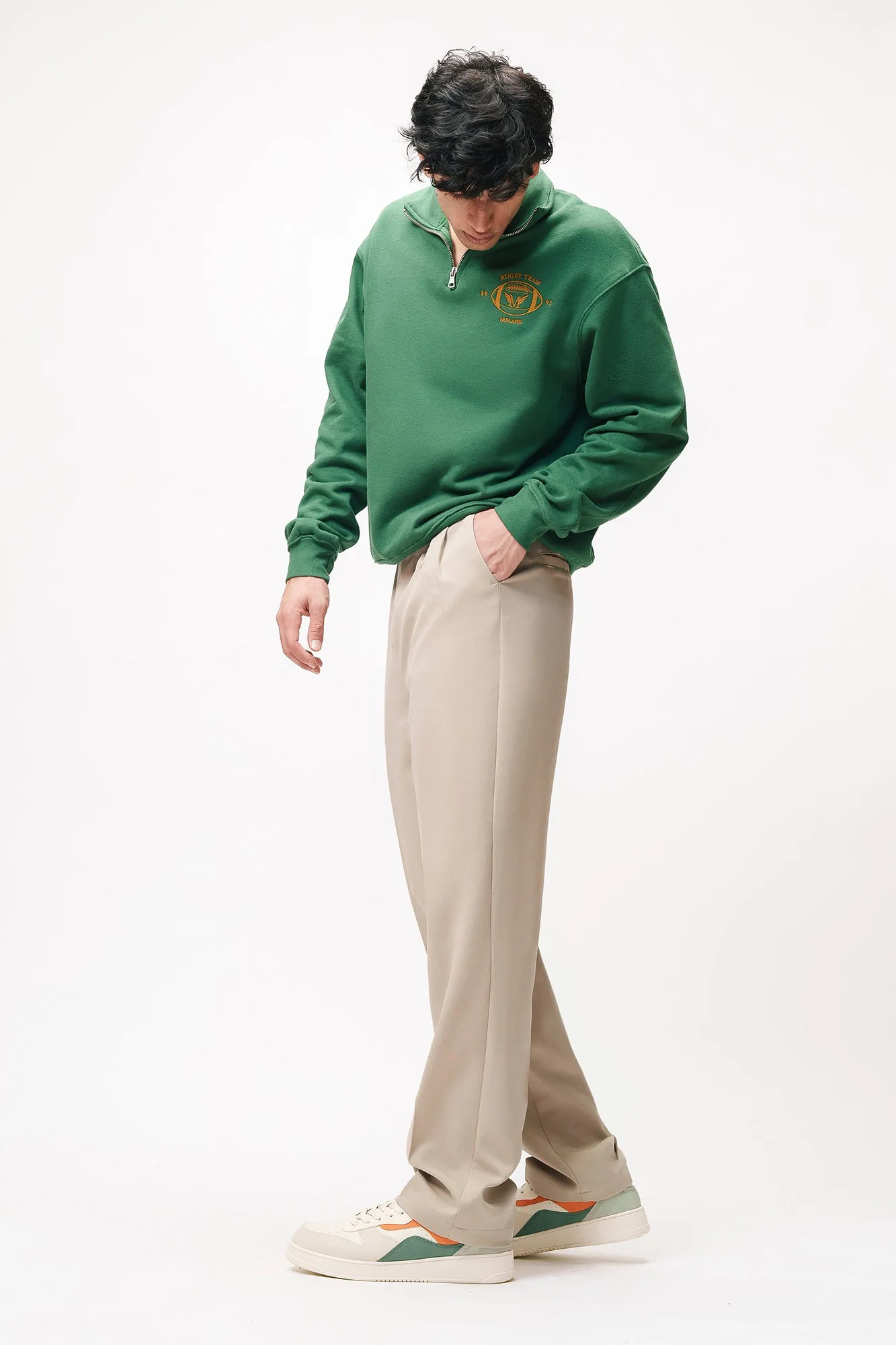 Dusky Fawn Double Pleated Men's Straight Korean Pants