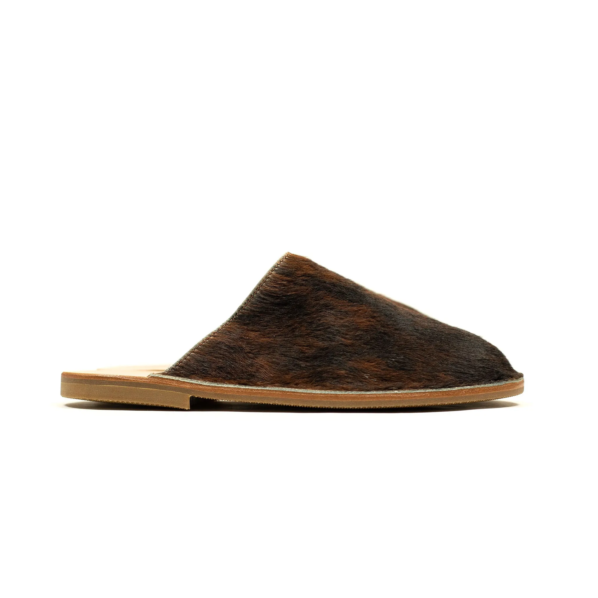 Exclusive mules in hair-on Normande calf