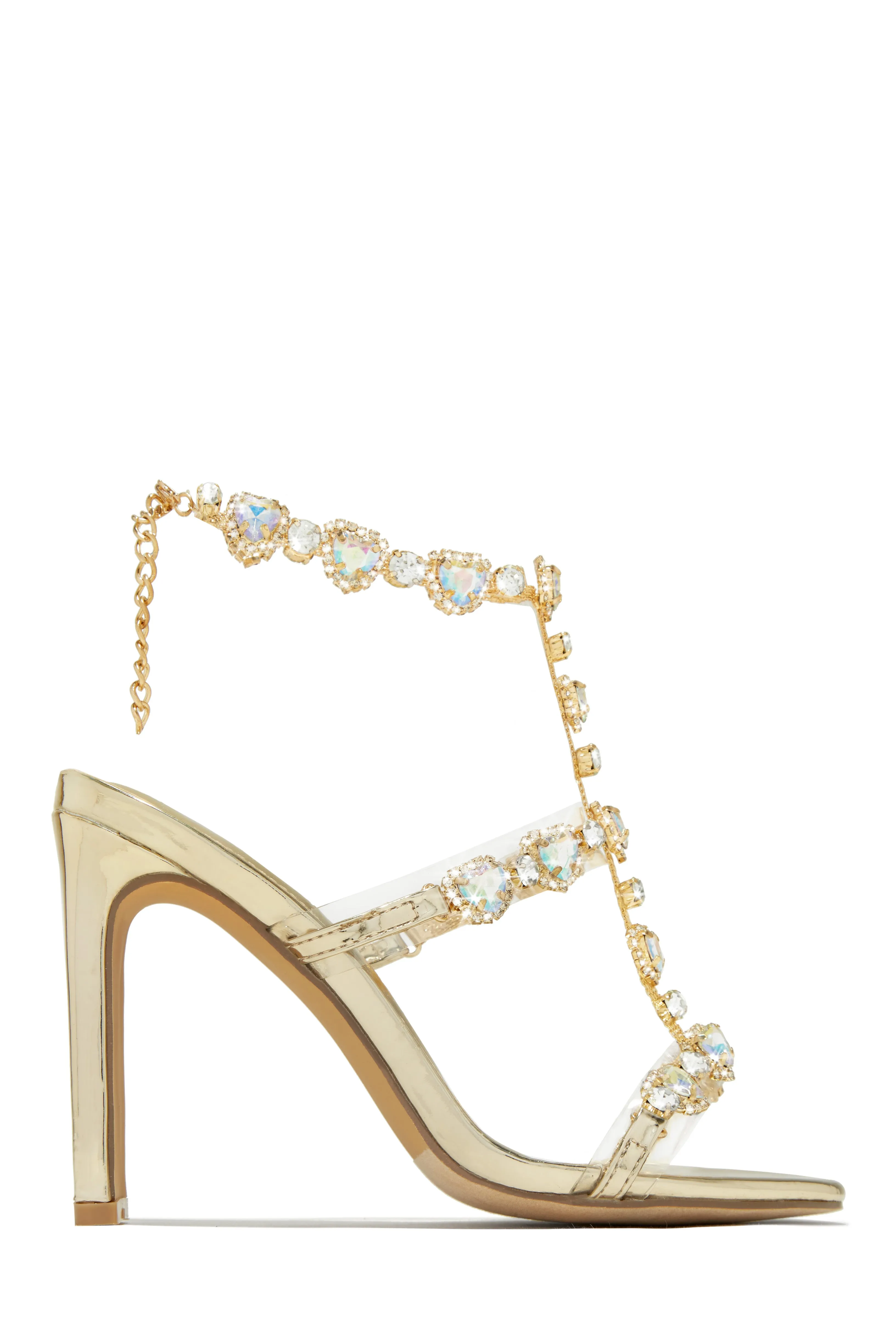Ezylynn Heart Embellished High Heels - Gold