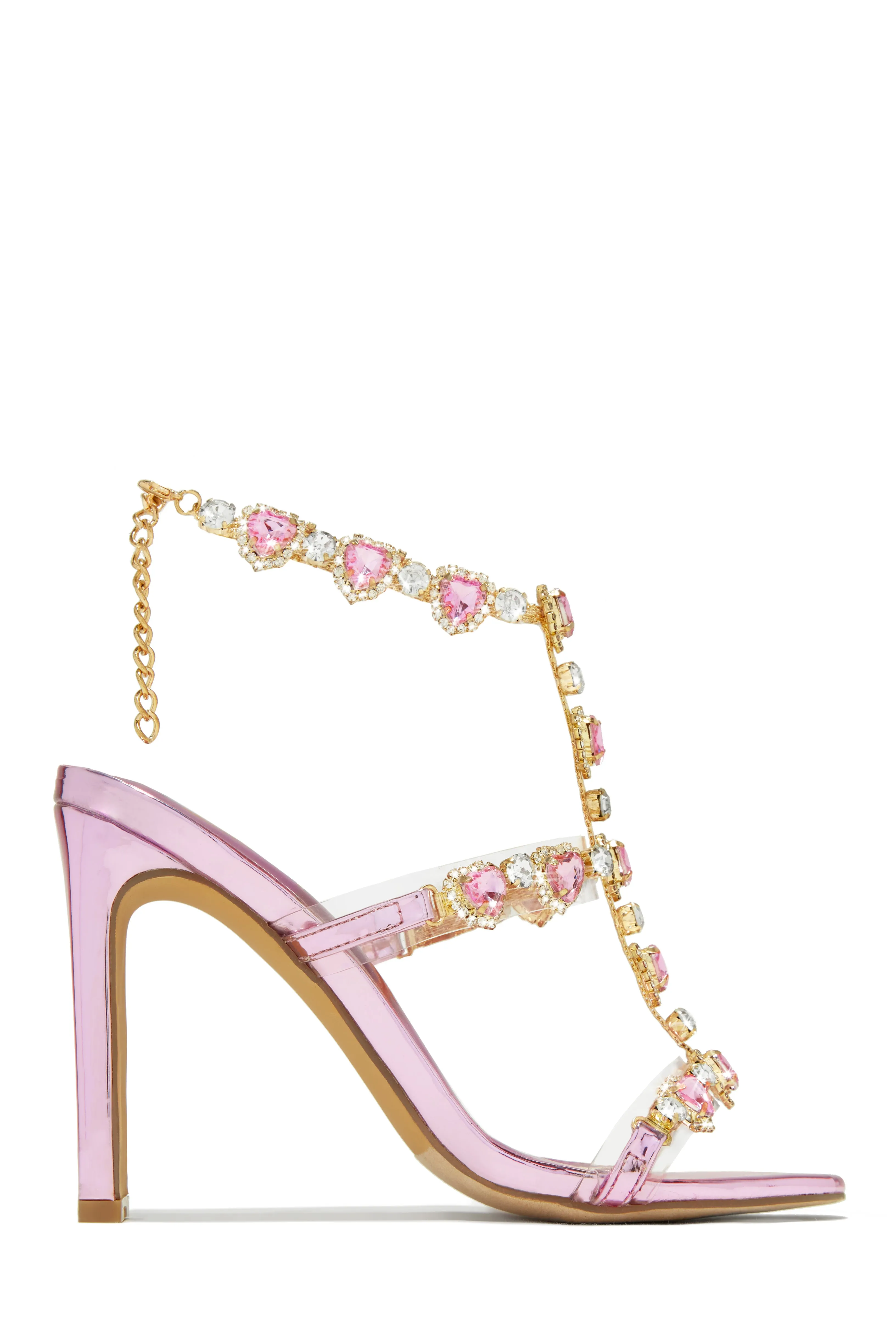 Ezylynn Heart Embellished High Heels - Gold