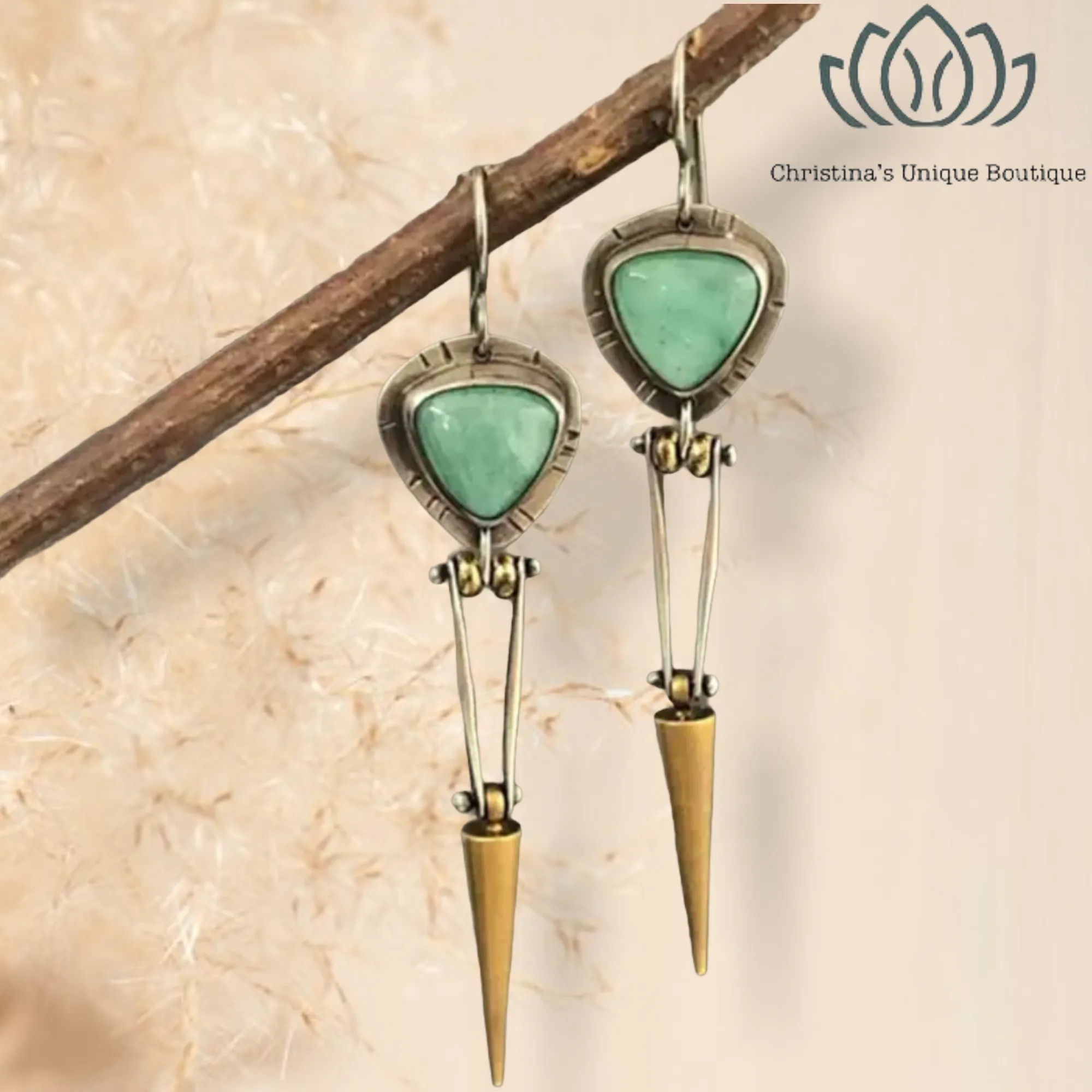 Fabulous two tone green turquoise inspired abstract decor dangle earrings