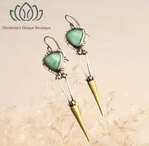 Fabulous two tone green turquoise inspired abstract decor dangle earrings