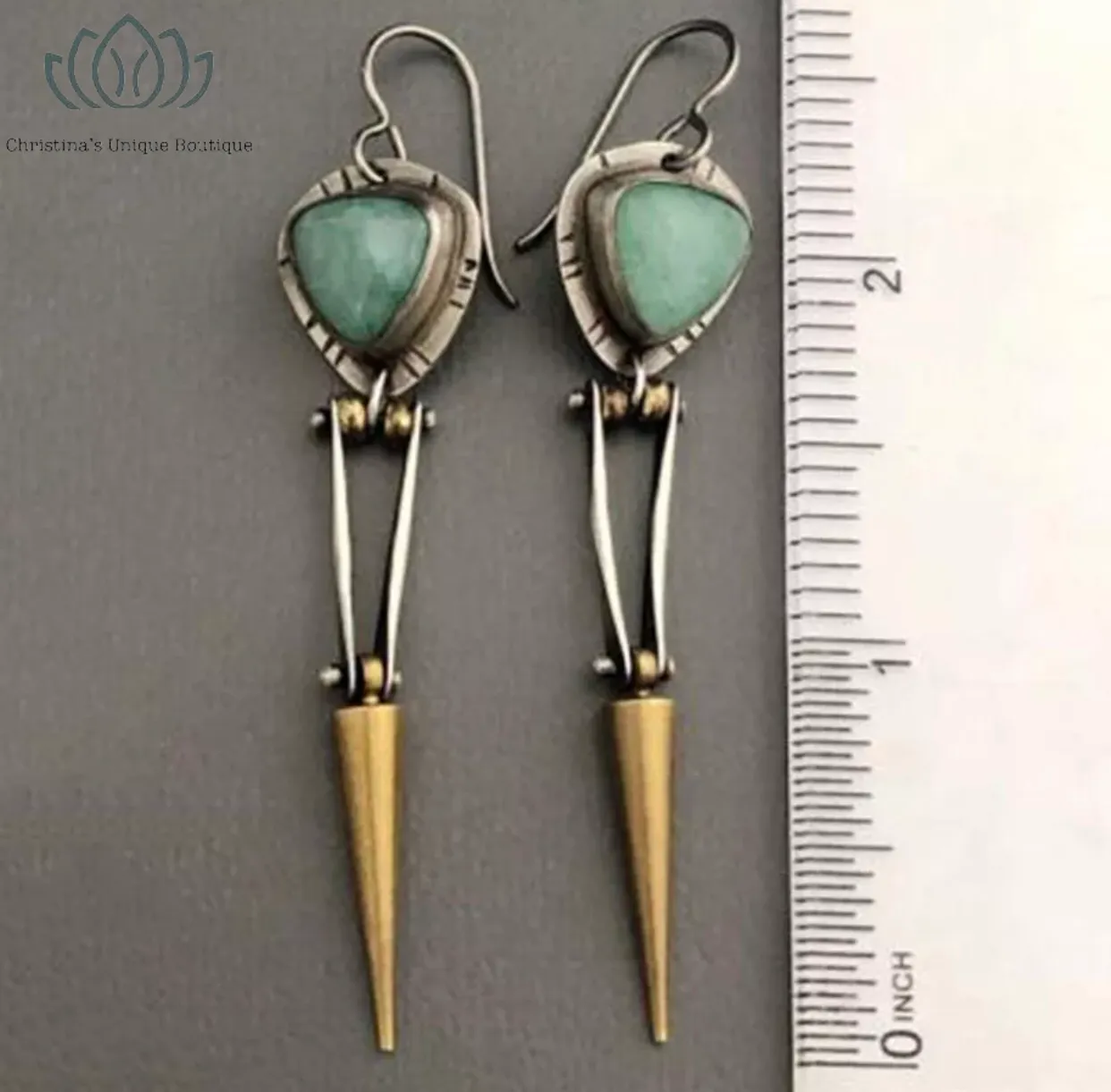 Fabulous two tone green turquoise inspired abstract decor dangle earrings