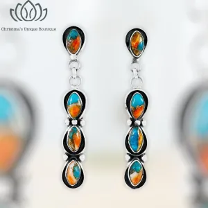 Genuine spiny oyster and .925 sterling silver drop earrings