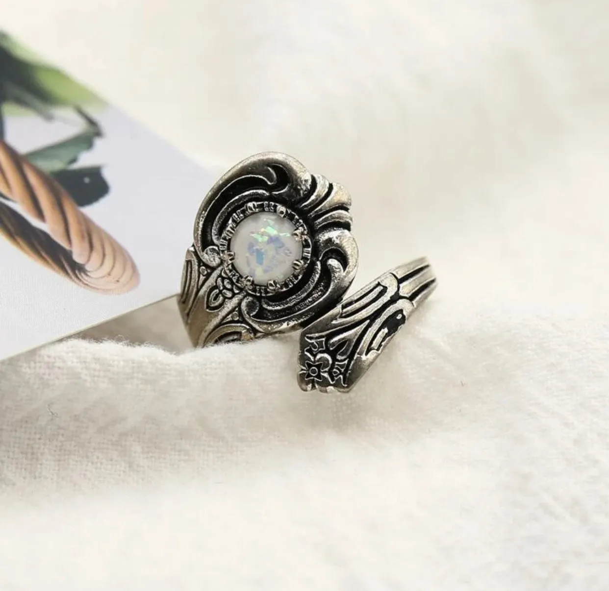 Gorgeous Opal spoon ring. Adjustable in size.