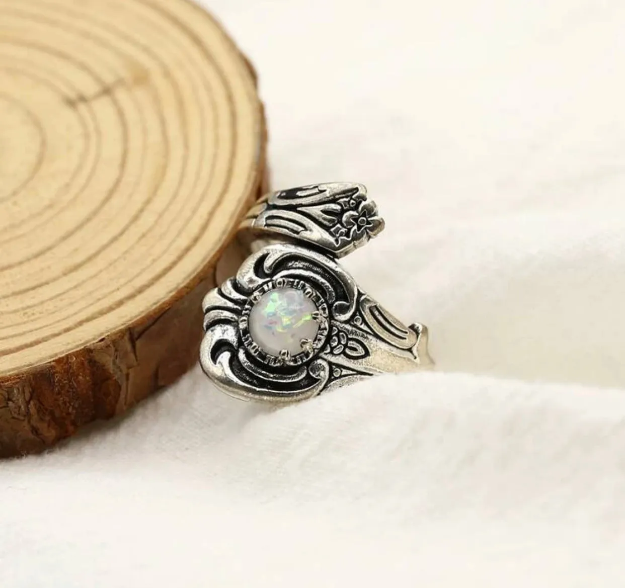 Gorgeous Opal spoon ring. Adjustable in size.
