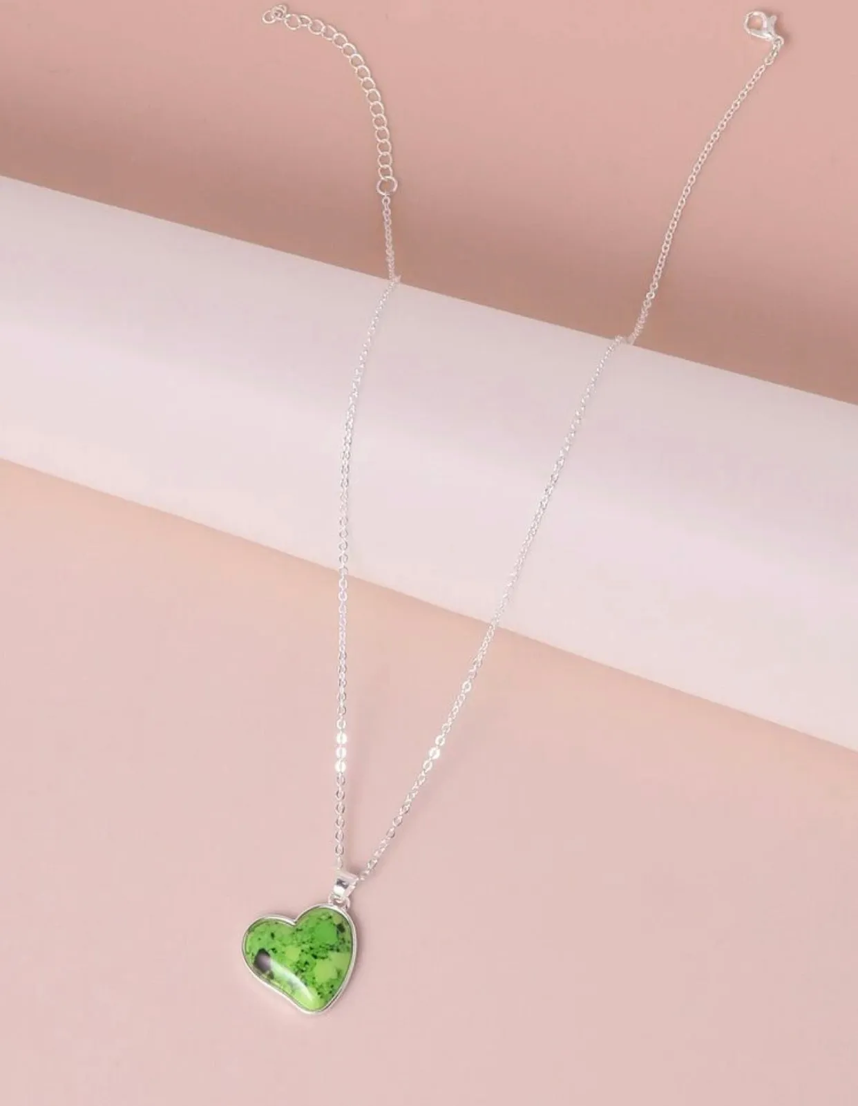 Green turquoise inspired heart shaped charm necklace