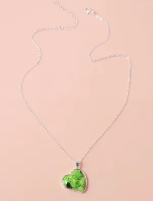 Green turquoise inspired heart shaped charm necklace