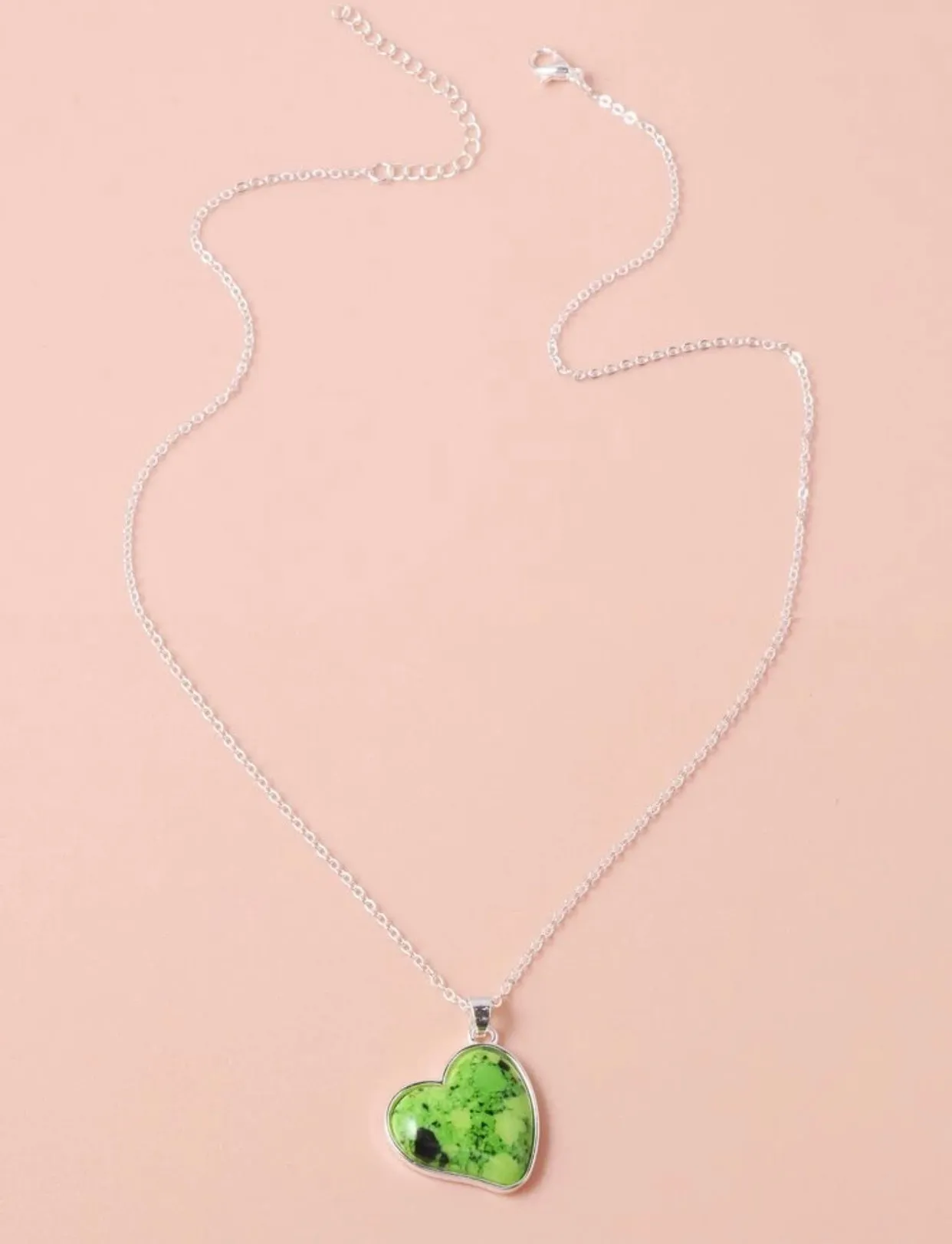 Green turquoise inspired heart shaped charm necklace
