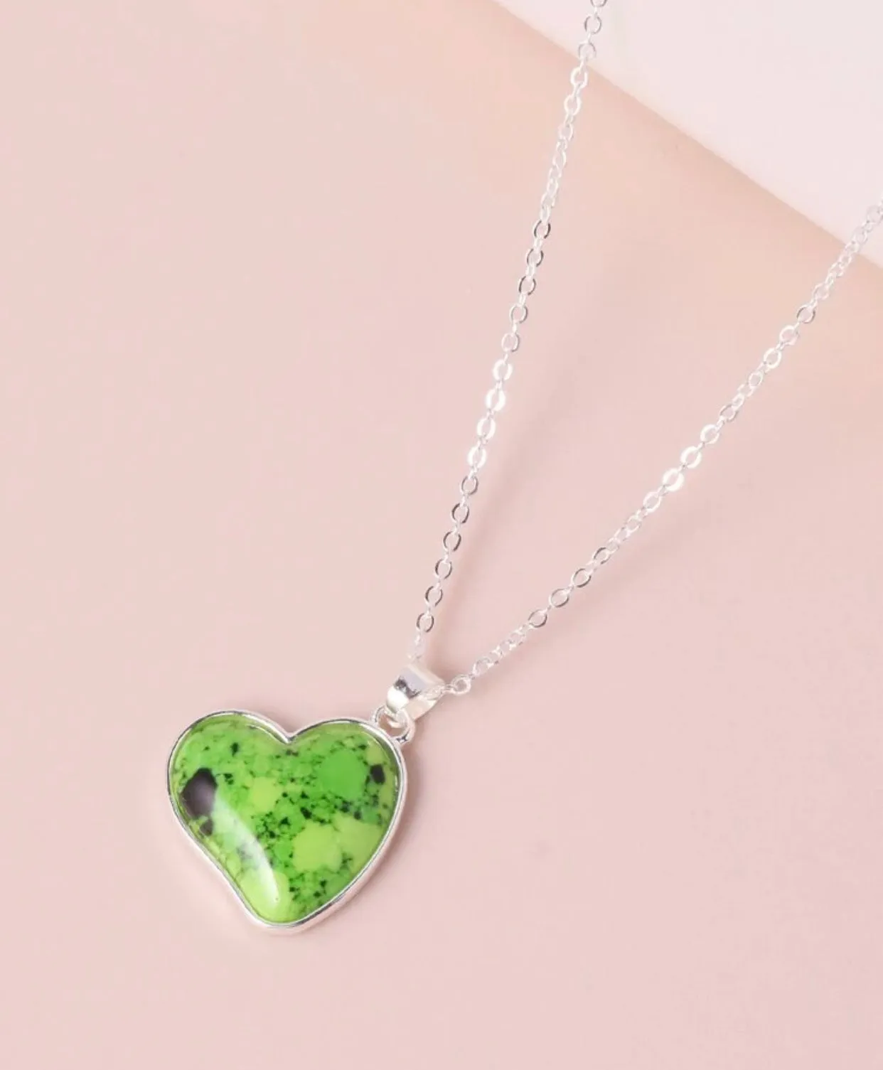 Green turquoise inspired heart shaped charm necklace