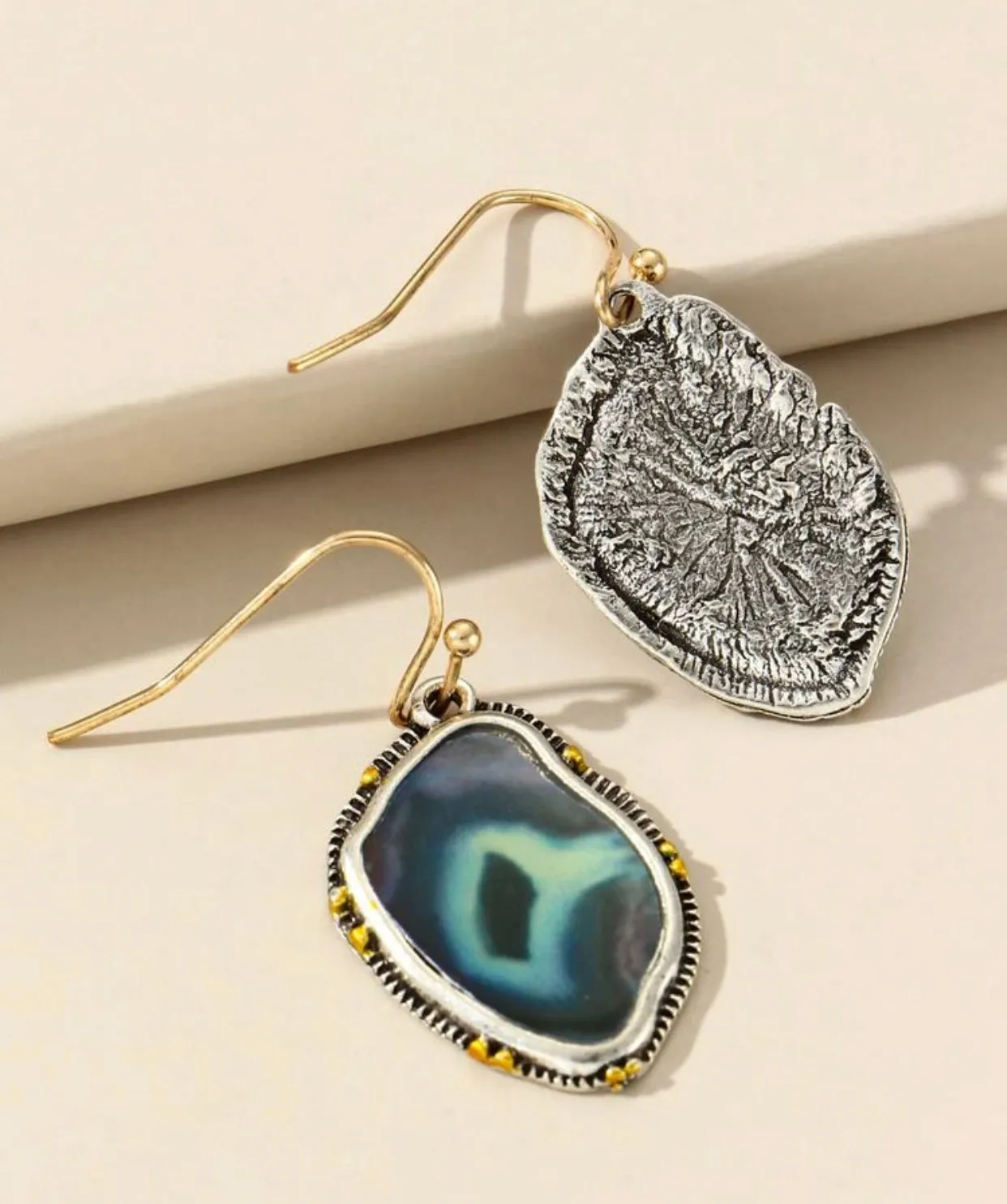 Irregular geode inspired metal decor dangle earrings