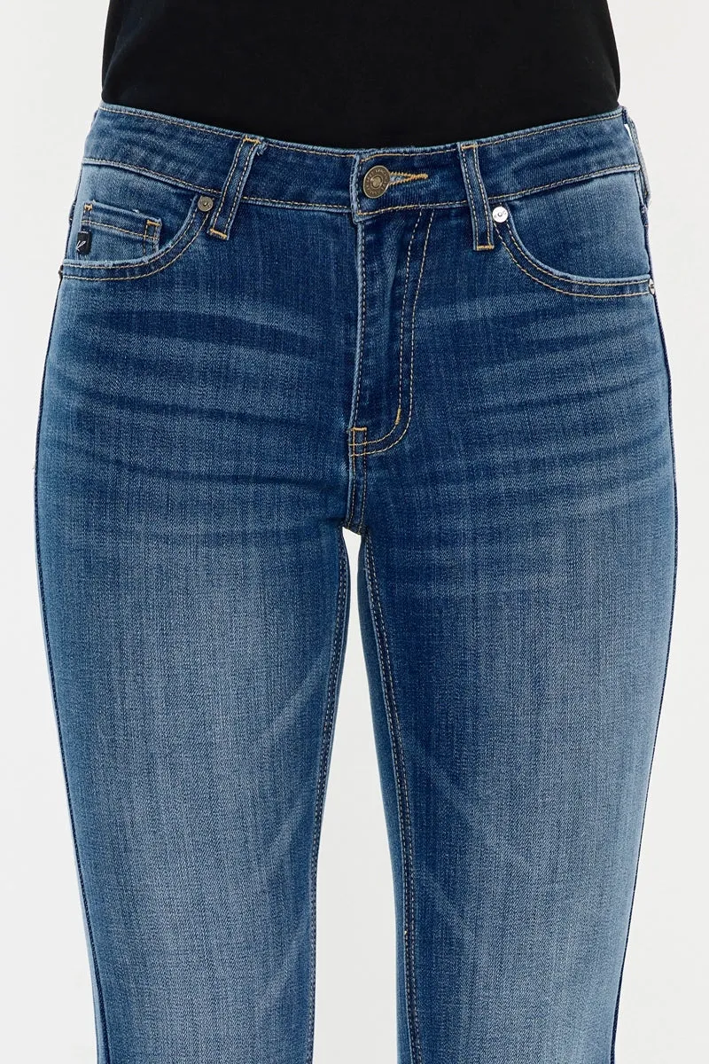 Kancan Petite mid rise flare jeans Medium Wash