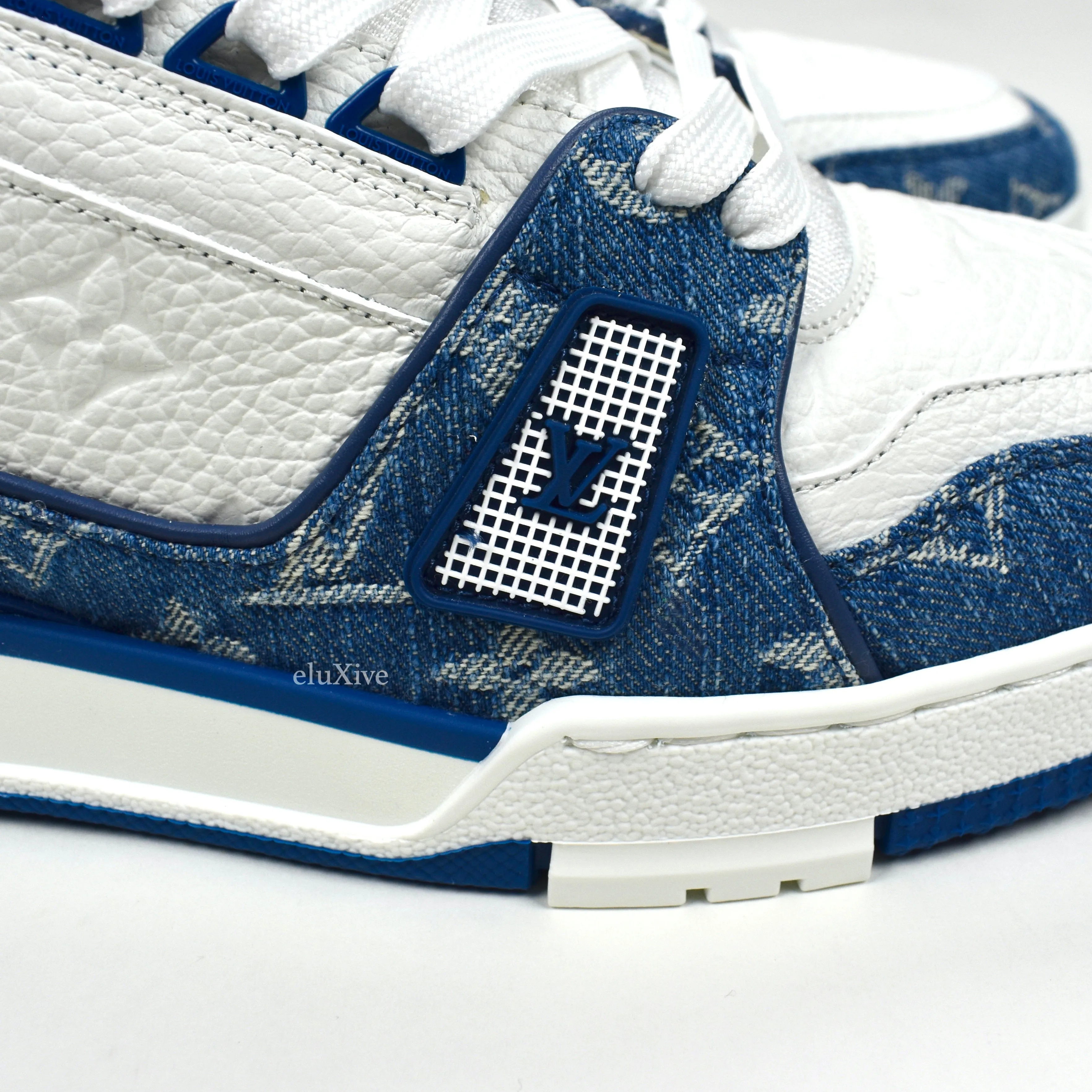 Louis Vuitton - White/Navy Leather & Denim Trainer Sneakers