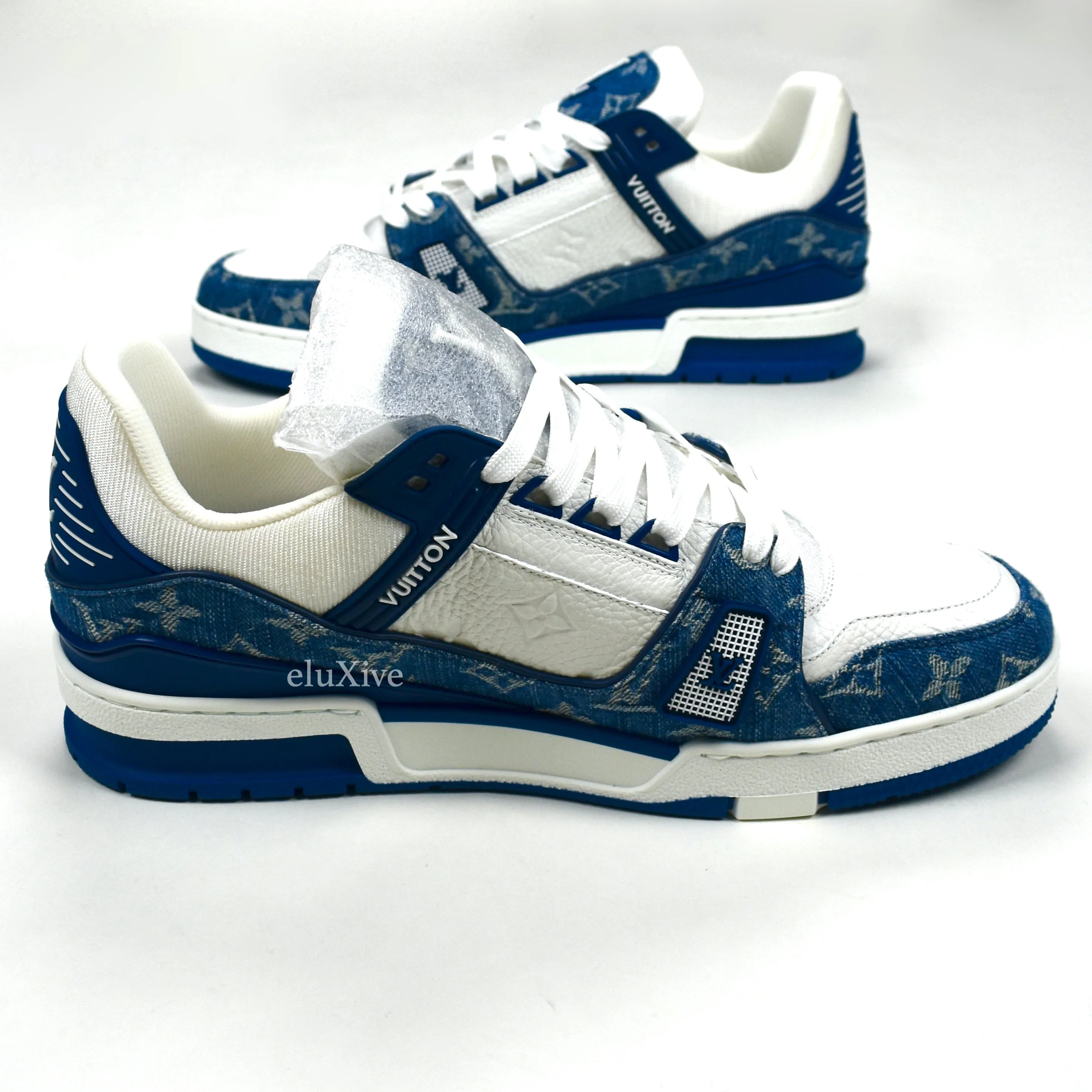 Louis Vuitton - White/Navy Leather & Denim Trainer Sneakers