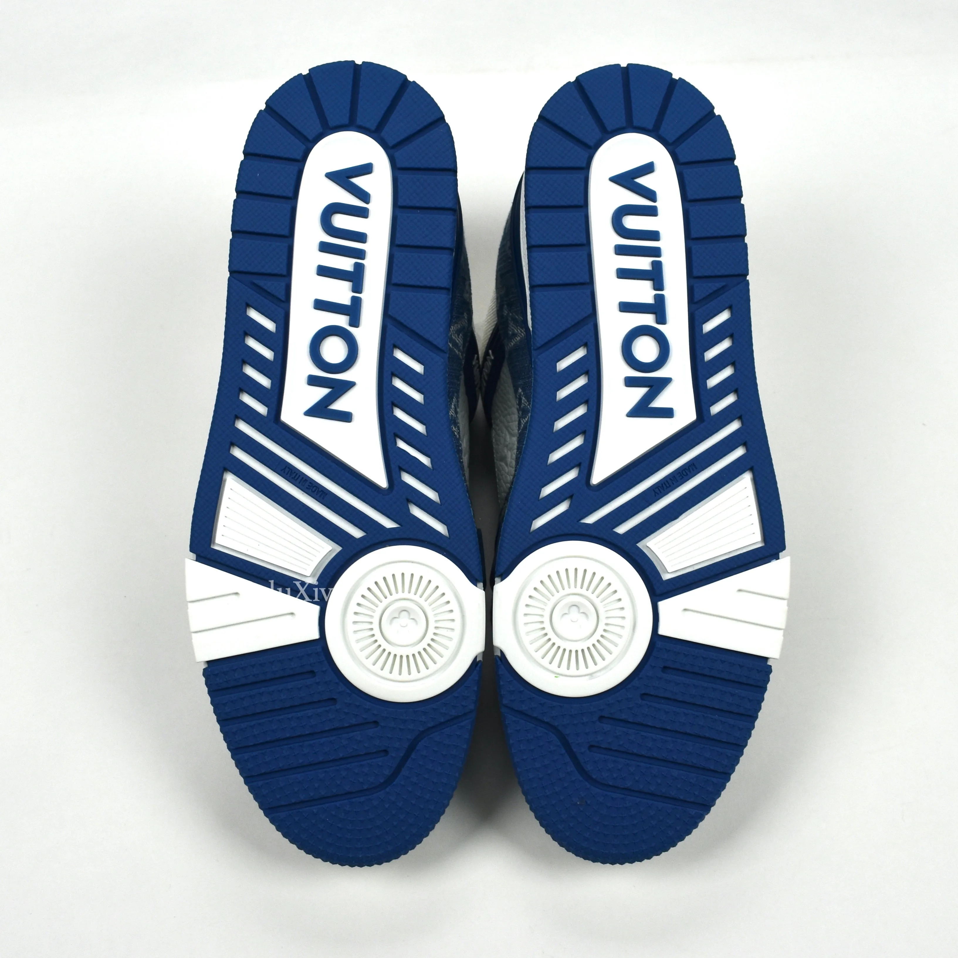 Louis Vuitton - White/Navy Leather & Denim Trainer Sneakers