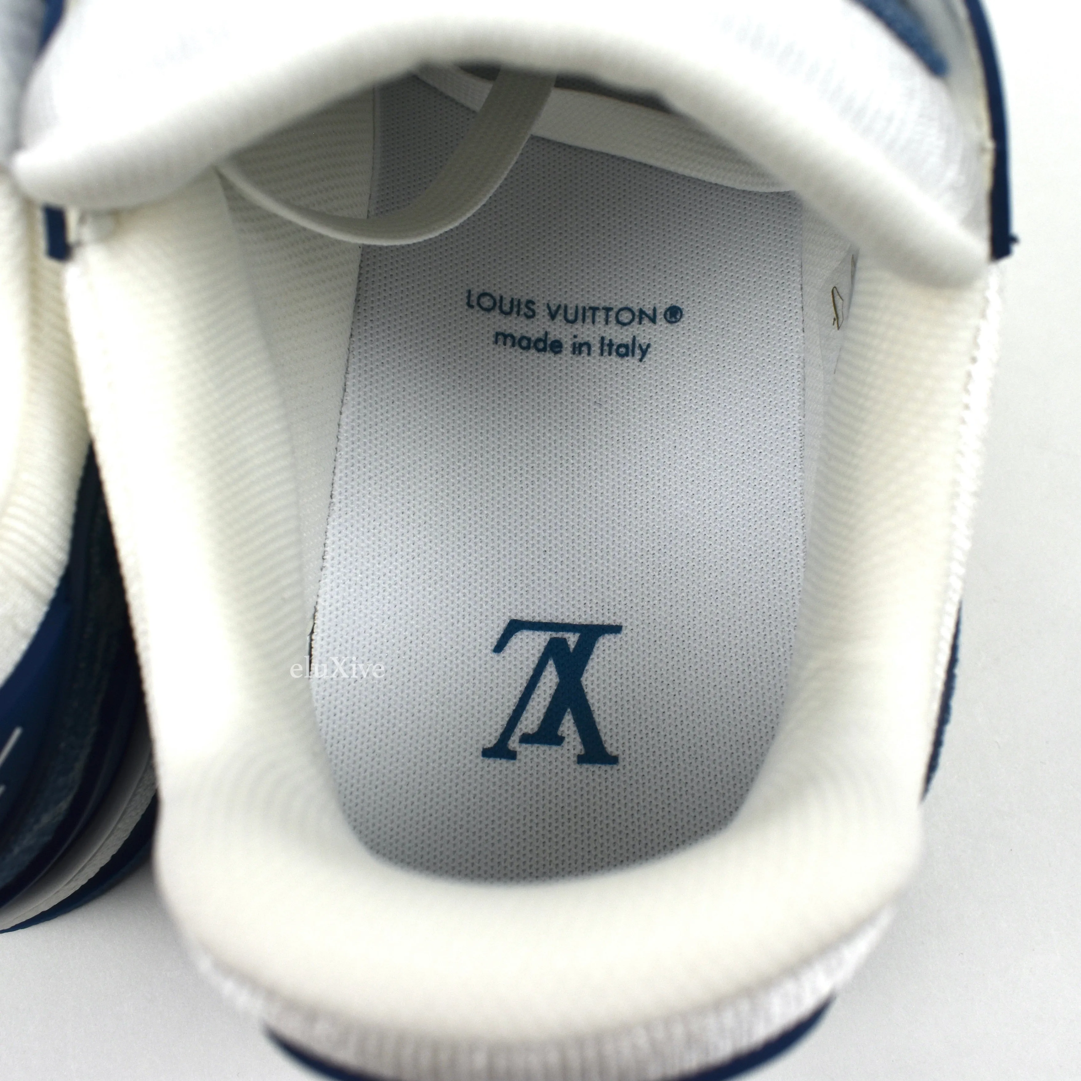 Louis Vuitton - White/Navy Leather & Denim Trainer Sneakers