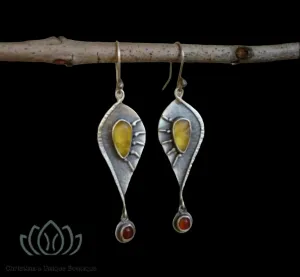 Lovely retro style yellow and red rhinestone decor dangle earrings