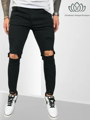 Men’s black ripped detail skinny jeans