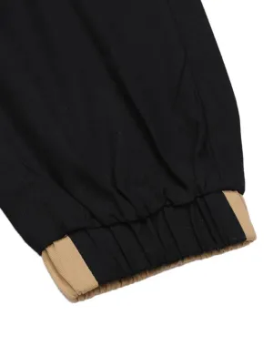 Men’s color block black and beige drawstring cargo pants