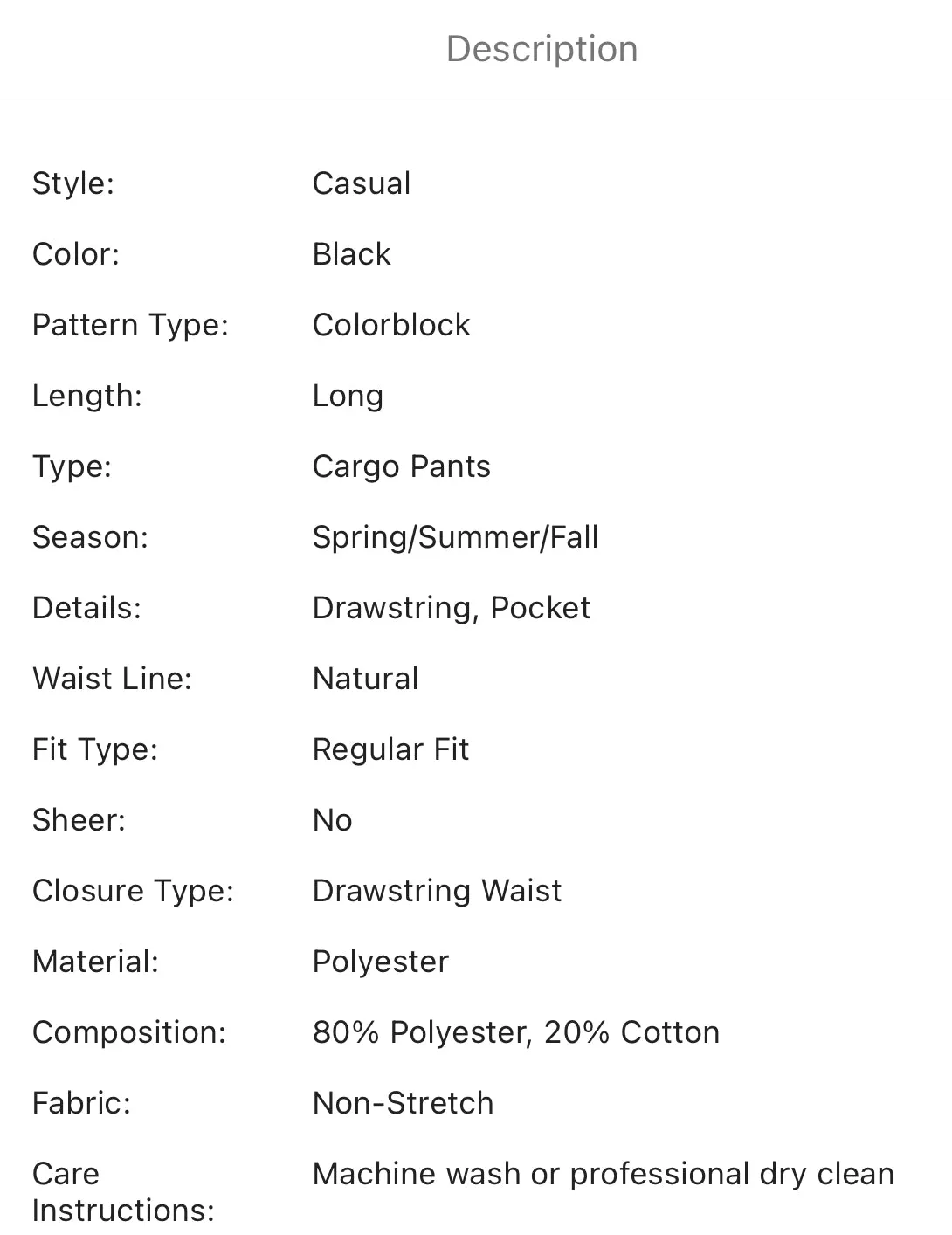 Men’s color block black and beige drawstring cargo pants