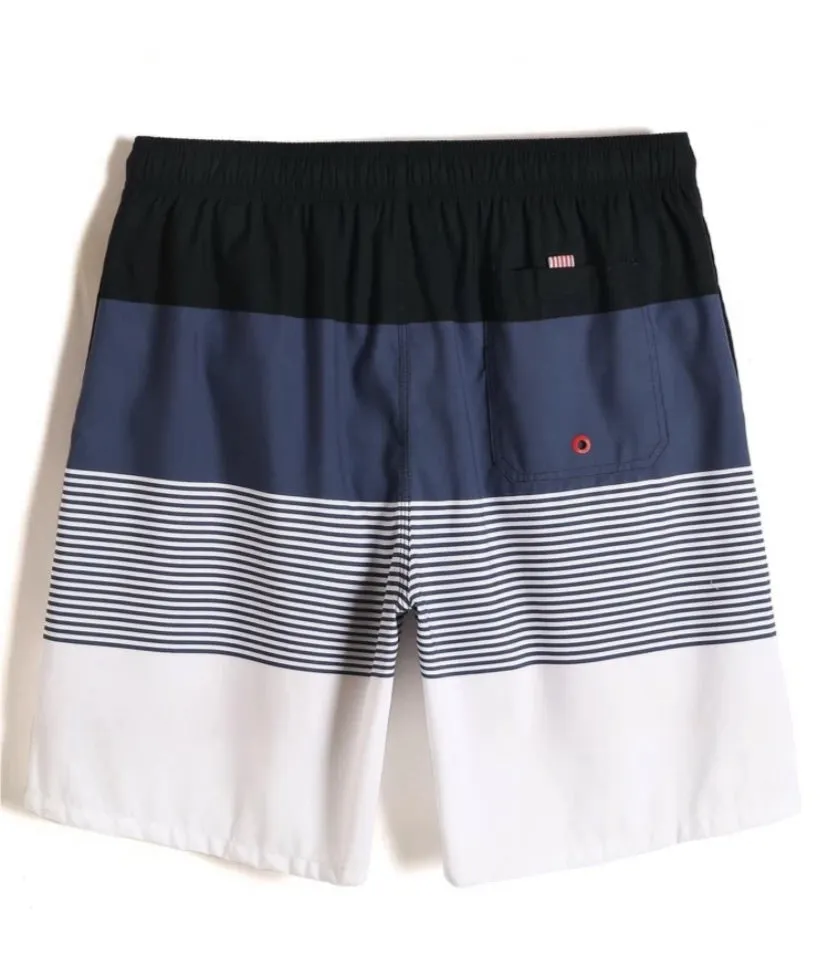 Men’s Colorblock Striped Print Drawstring Waist Swim Trunks