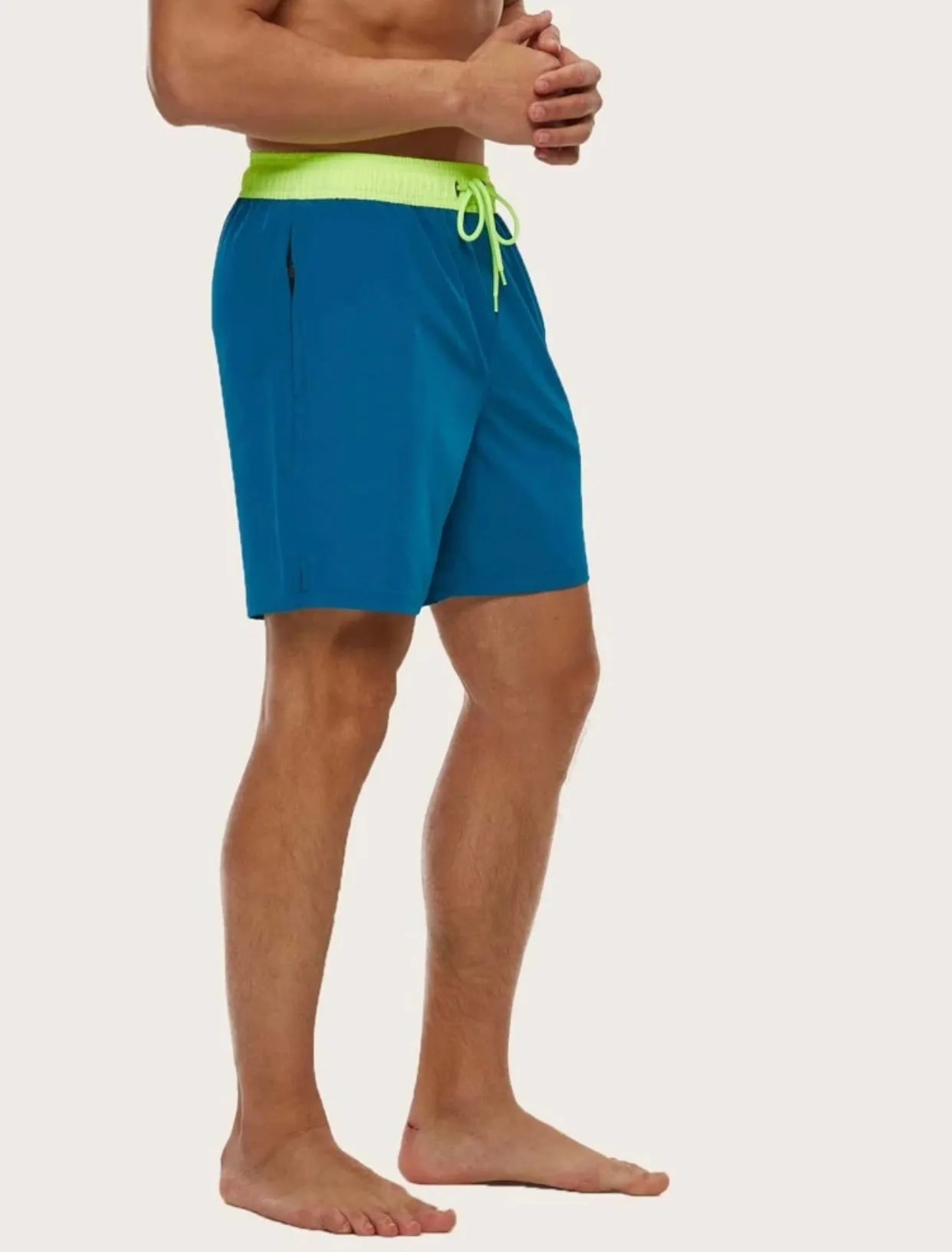 Men’s drawstring waist slant pocket swim trunks