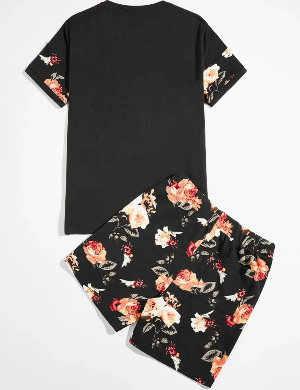 Men’s floral print top and drawstring waist shorts set