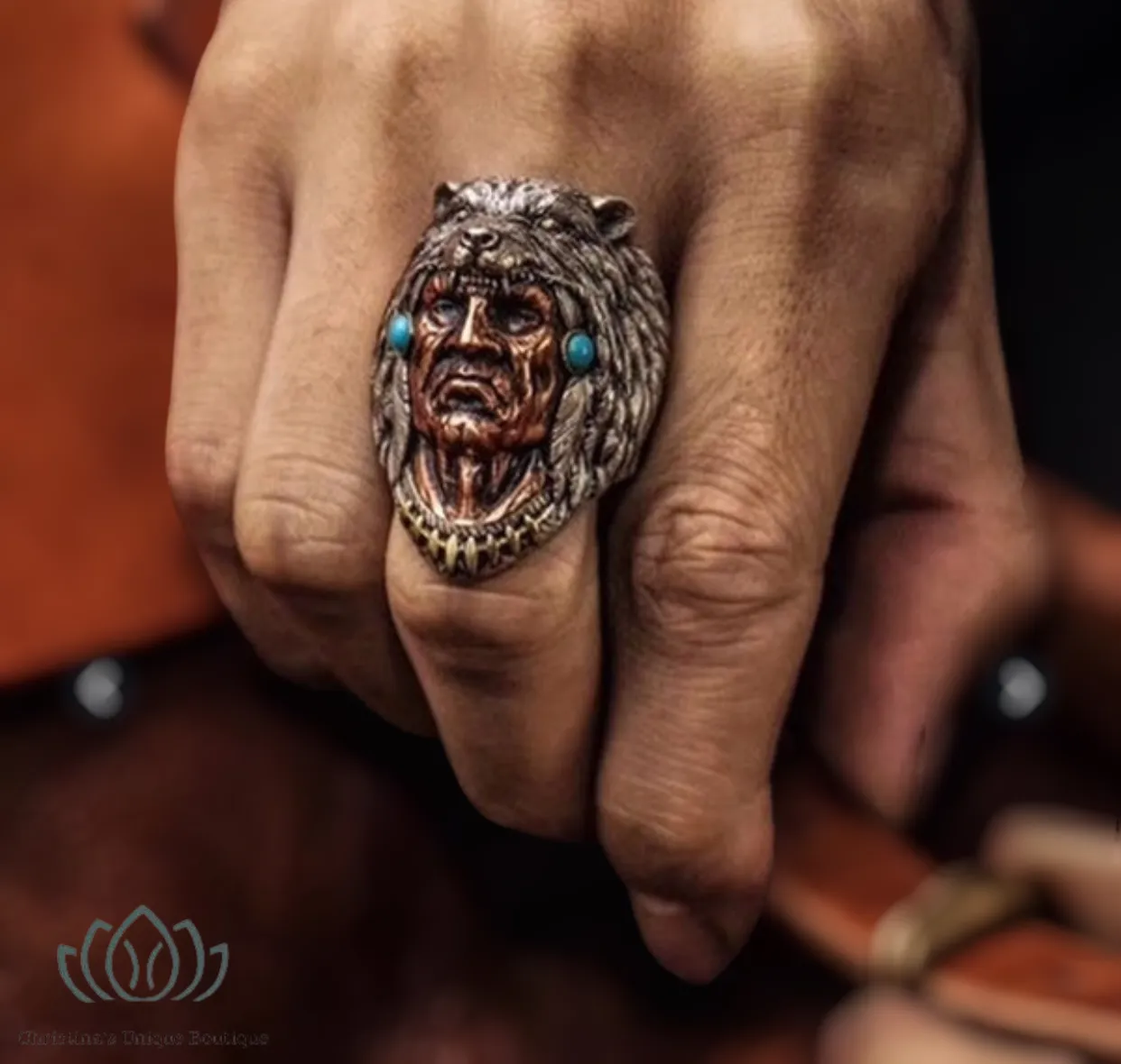 Men’s Indian chief statement ring.