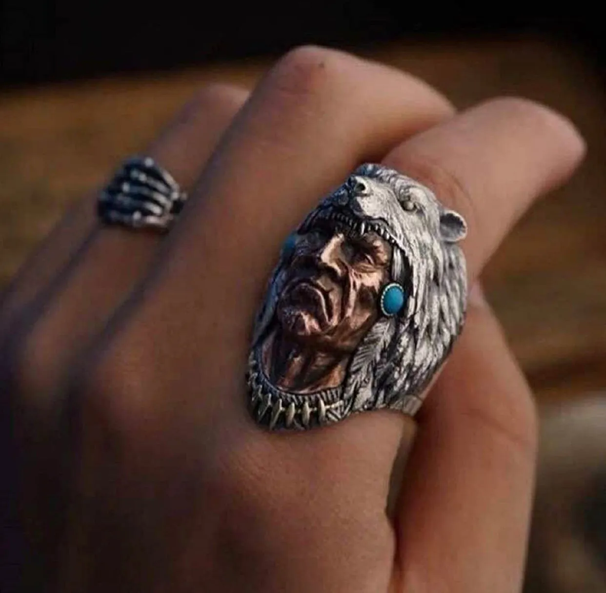 Men’s Indian chief statement ring.